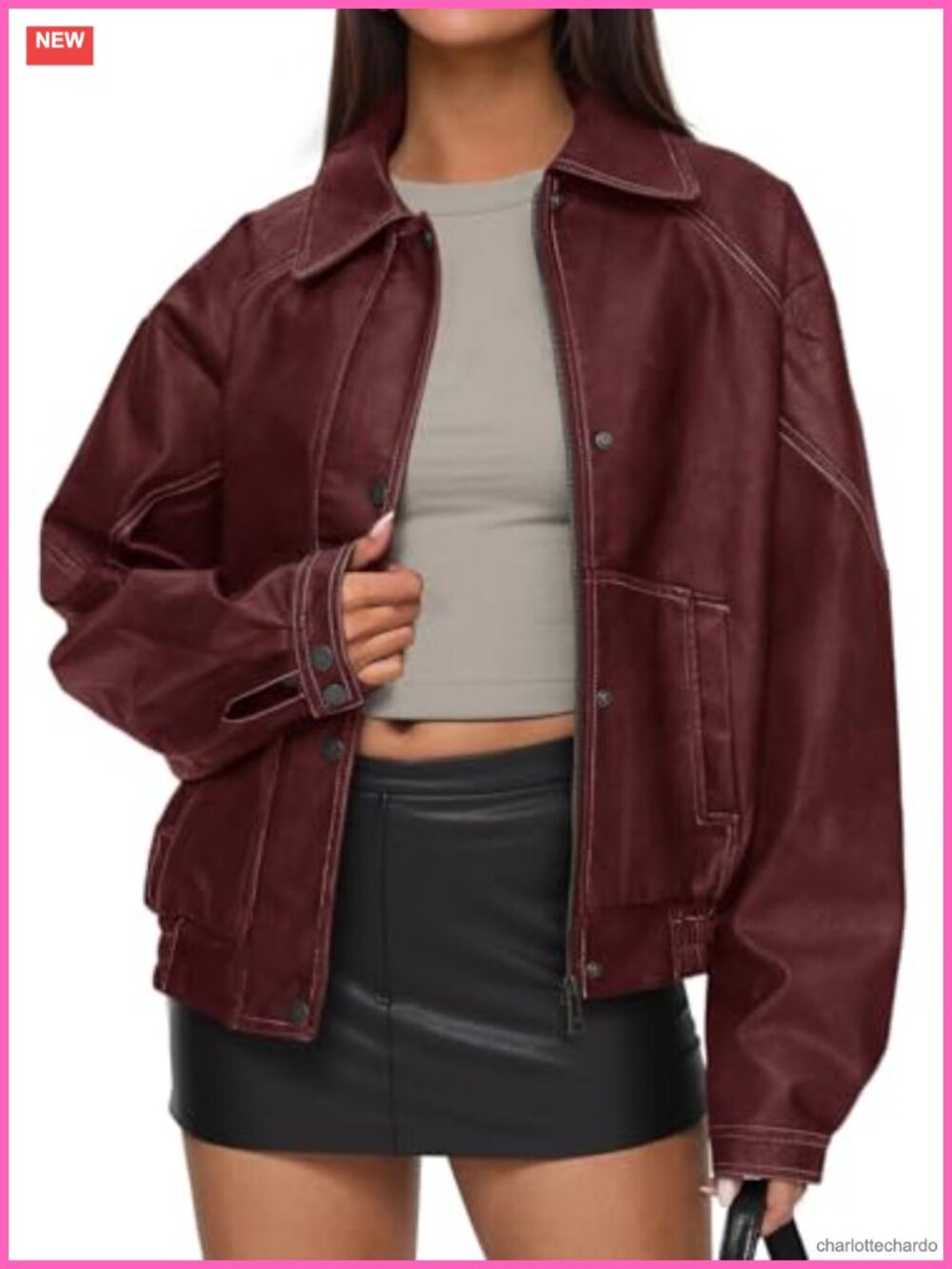 Faux Leather Oversized Moto Biker Jacket Women's PU Coat